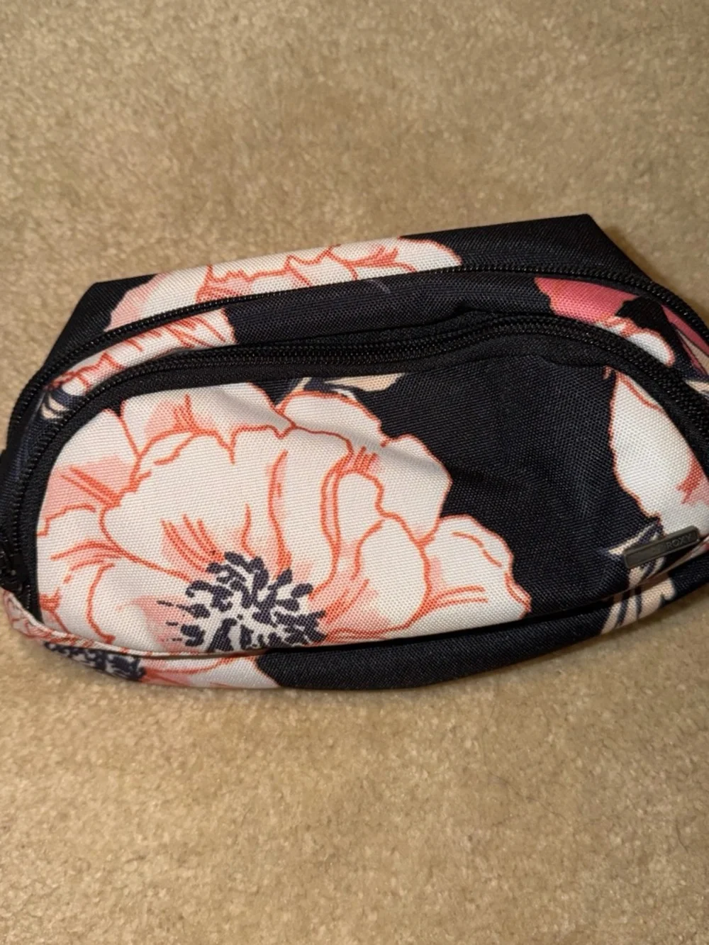 Floral Black and Pink Canvas Cosmetic Pouch